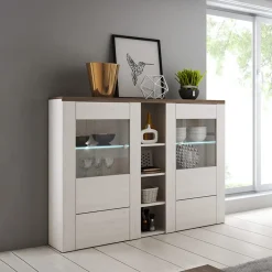Garnero Arredamenti Credenza alta 155x130h cm 2 ante bianco frassinato rovere Paloma 2 Bianco Frassinato - Noce Clearance