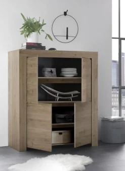 Garnero Arredamenti Credenza alta 110x140h cm 4 ante moderna chiaro Halston Rovere Online