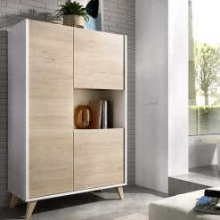 Garnero Arredamenti Credenza alta 81x135h cm 3 ante moderna rovere bianco Elmer Rovere - Bianco opaco Outlet