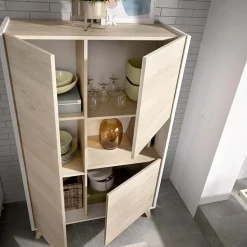 Garnero Arredamenti Credenza alta 81x135h cm 3 ante moderna rovere bianco Elmer Rovere - Bianco opaco Outlet