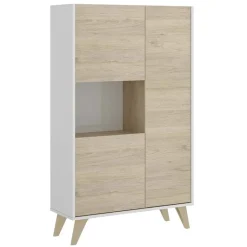 Garnero Arredamenti Credenza alta 81x135h cm 3 ante moderna rovere bianco Elmer Rovere - Bianco opaco Outlet