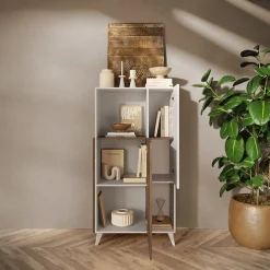 Garnero Arredamenti Credenza alta 81x154h cm 2 ante bianco lucido rovere scuro Witty Noce - Bianco Lucido Best