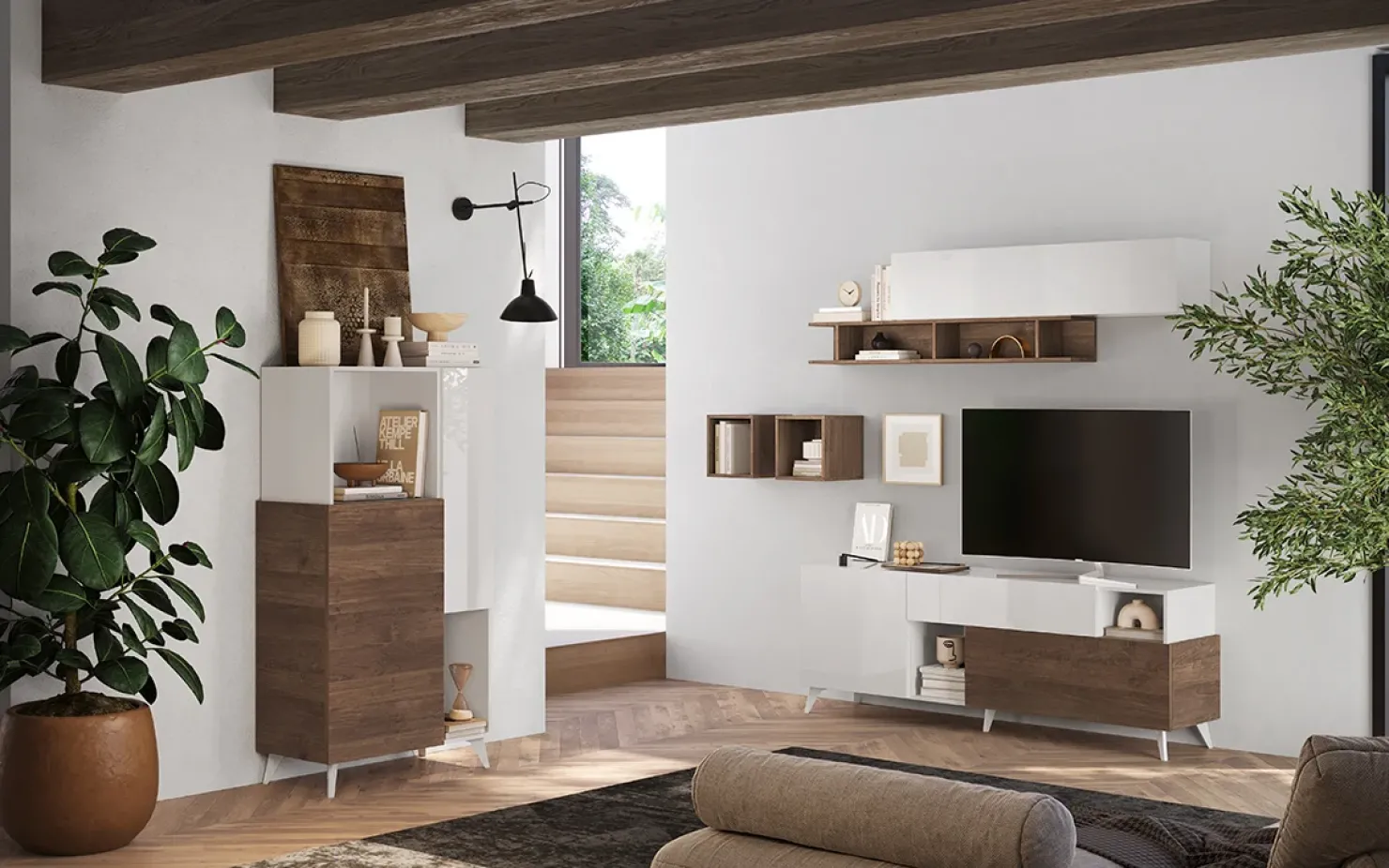 Garnero Arredamenti Credenza alta 81x154h cm 2 ante bianco lucido rovere scuro Witty Noce - Bianco Lucido Best