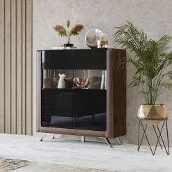 Garnero Arredamenti Credenza alta 129x137h cm 2 ante noce nero lucido Jumbo Nero Lucido - Noce Hot