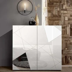 Garnero Arredamenti Credenza alta 121x111h cm 2 ante specchio con serigrafia Olimpo Bianco Lucido Sale