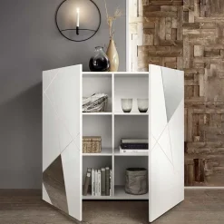 Garnero Arredamenti Credenza alta 121x111h cm 2 ante specchio con serigrafia Olimpo Bianco Lucido Sale