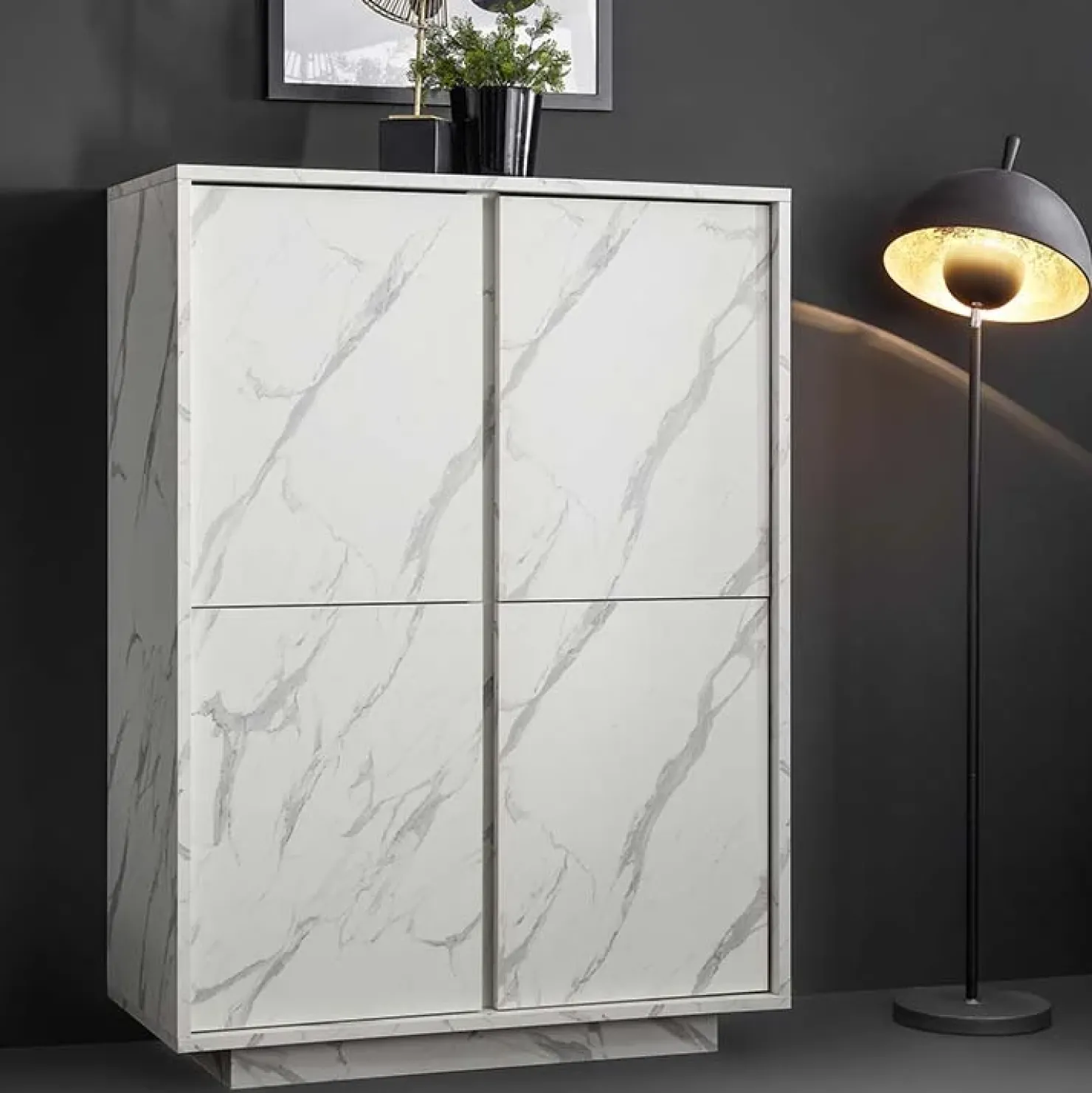 Garnero Arredamenti Credenza alta 92x145h cm 4 ante effetto Viking Marmo bianco New