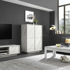 Garnero Arredamenti Credenza alta 92x145h cm 4 ante effetto Viking Marmo bianco New