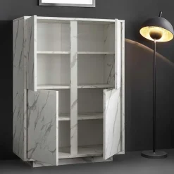 Garnero Arredamenti Credenza alta 92x145h cm 4 ante effetto Viking Marmo bianco New