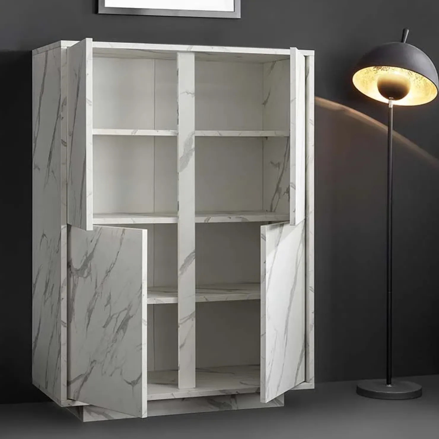 Garnero Arredamenti Credenza alta 92x145h cm 4 ante effetto Viking Marmo bianco New