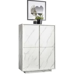 Garnero Arredamenti Credenza alta 92x145h cm 4 ante effetto Viking Marmo bianco New