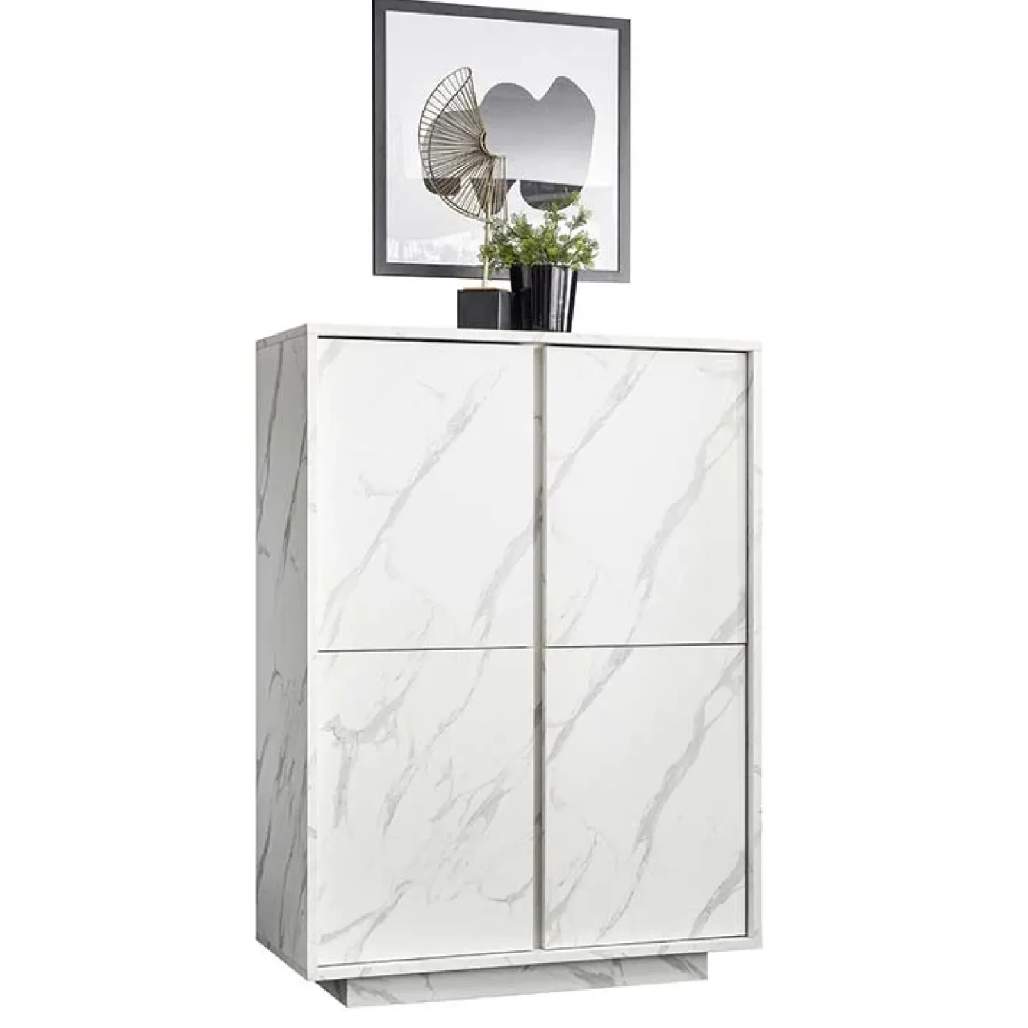 Garnero Arredamenti Credenza alta 92x145h cm 4 ante effetto Viking Marmo bianco New