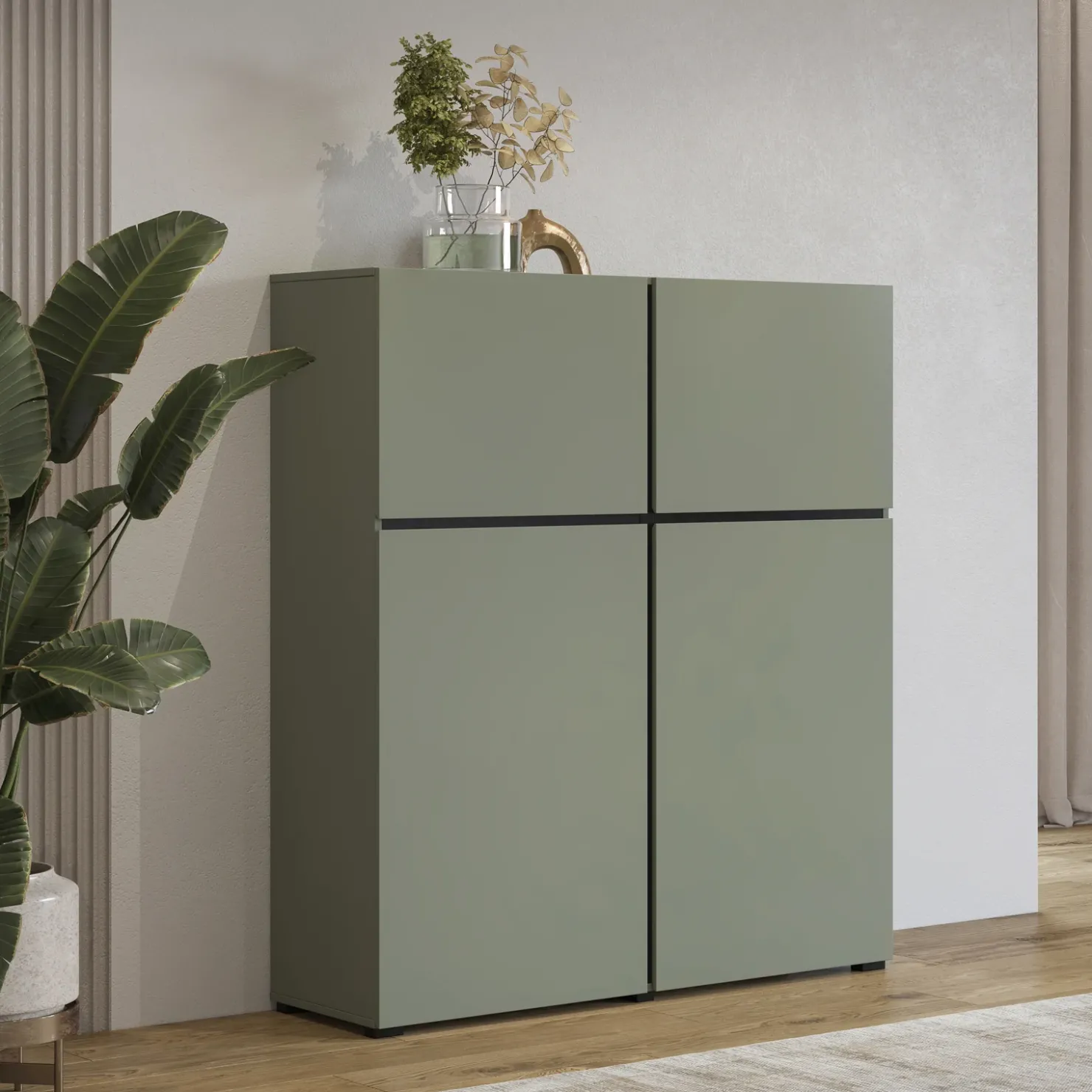 Garnero Arredamenti Credenza alta 120x140h cm 4 ante moderna verde nero Lolla Verde Salvia