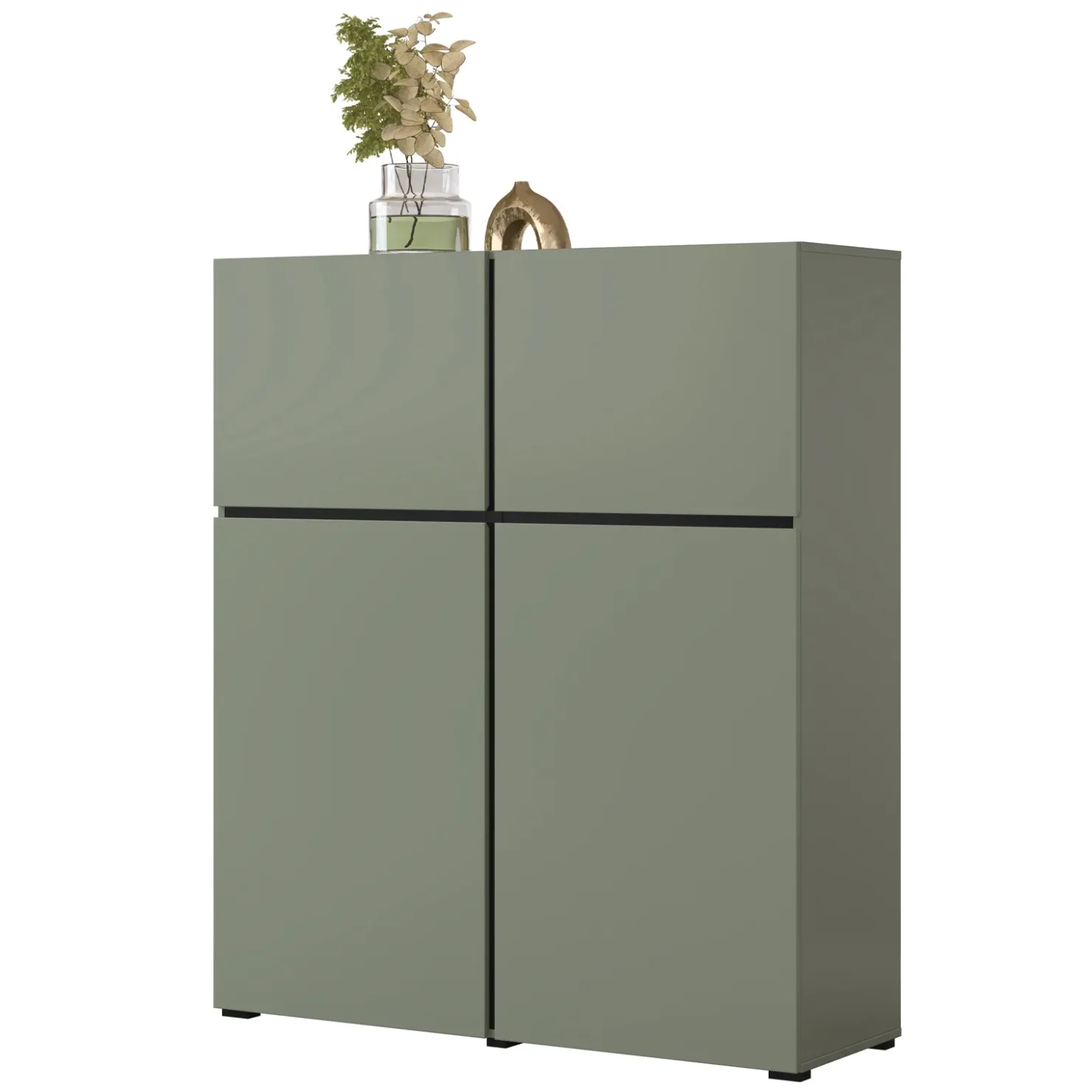 Garnero Arredamenti Credenza alta 120x140h cm 4 ante moderna verde nero Lolla Verde Salvia