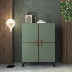 Garnero Arredamenti Credenza alta 108x144h cm 4 ante verde salvia scuro rovere Selvia