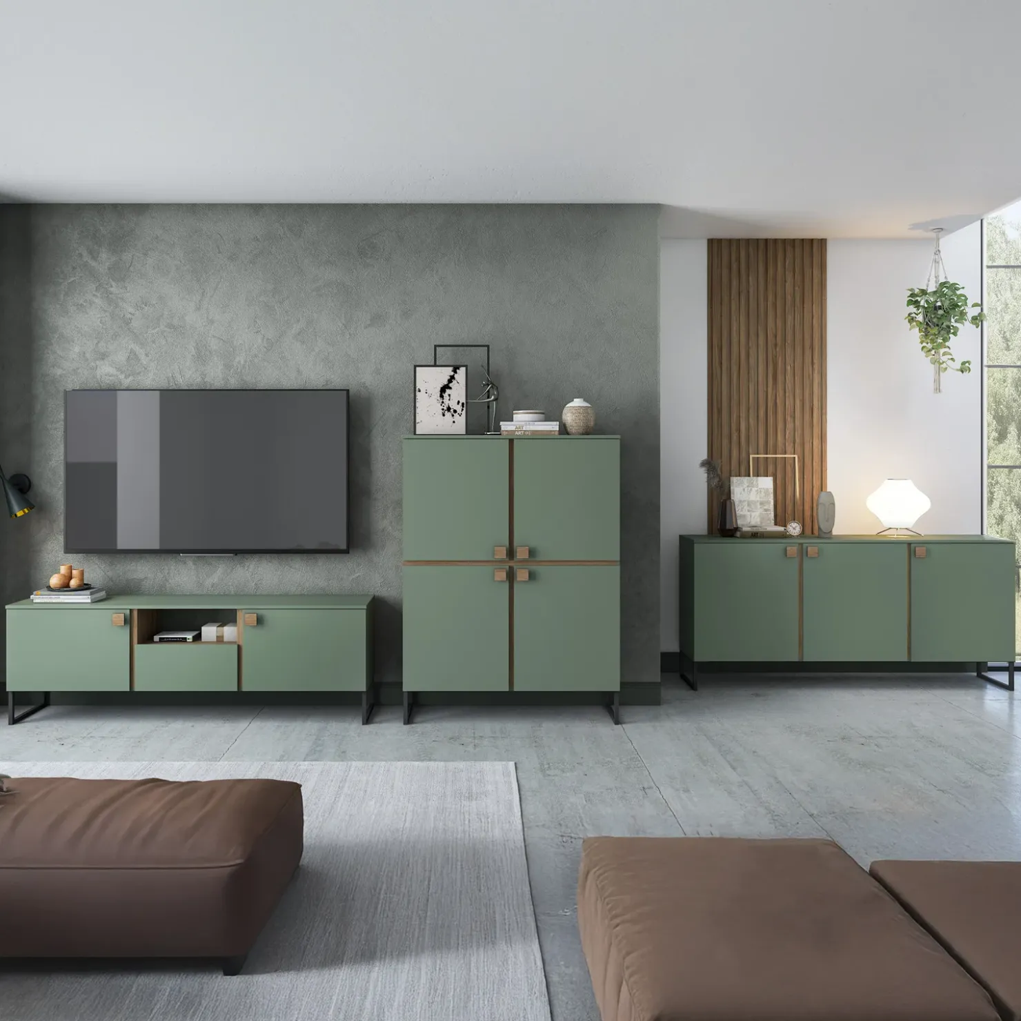 Garnero Arredamenti Credenza alta 108x144h cm 4 ante verde salvia scuro rovere Selvia