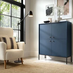 Garnero Arredamenti Credenza alta 104x125h cm 4 ante soggiorno notte Glory Blu