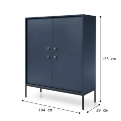 Garnero Arredamenti Credenza alta 104x125h cm 4 ante soggiorno notte Glory Blu
