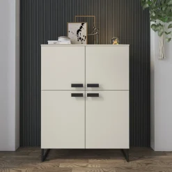 Garnero Arredamenti Credenza alta 108x144h cm 4 ante moderna beige cashmere nero Casmira Online