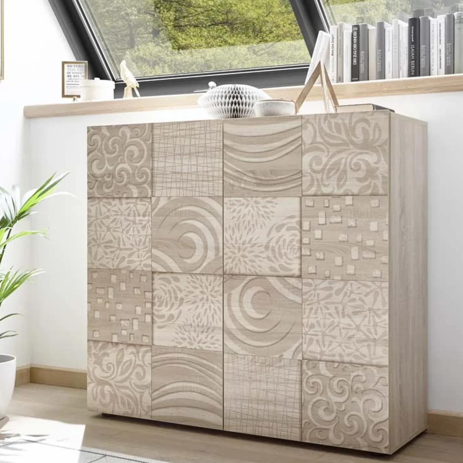 Garnero Arredamenti Credenza alta 121x111h cm 2 ante samoa con serigrafia Paradise Rovere Sale