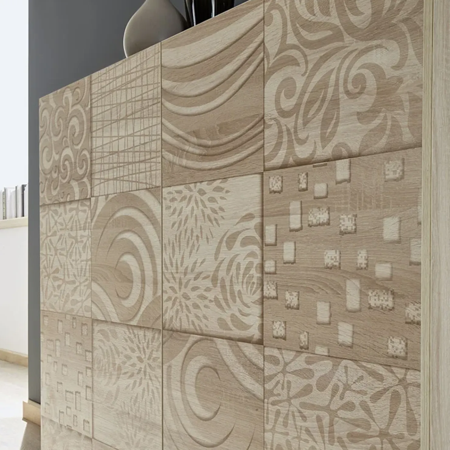 Garnero Arredamenti Credenza alta 121x111h cm 2 ante samoa con serigrafia Paradise Rovere Sale