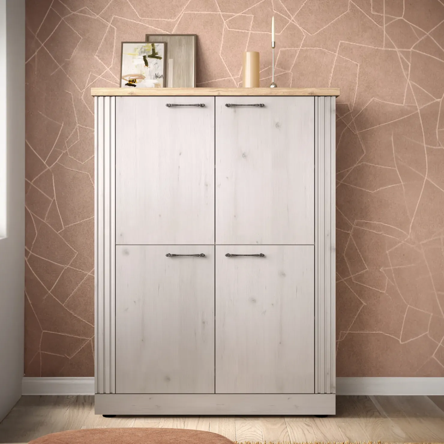 Garnero Arredamenti Credenza alta 118x160h cm 4 ante rovere bianco frassinato Armonia