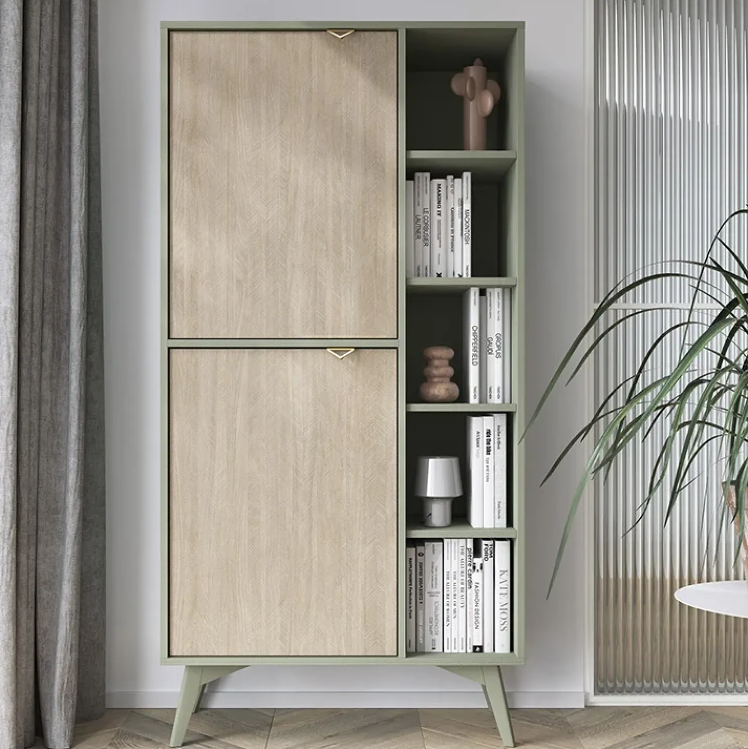 Garnero Arredamenti Credenza alta 80x160h cm 2 ante verde salvia rovere Myrta Rovere - Verde salvia New