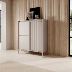 Garnero Arredamenti Credenza alta 104x124h cm 3 ante cannettato Ciar Beige Clearance