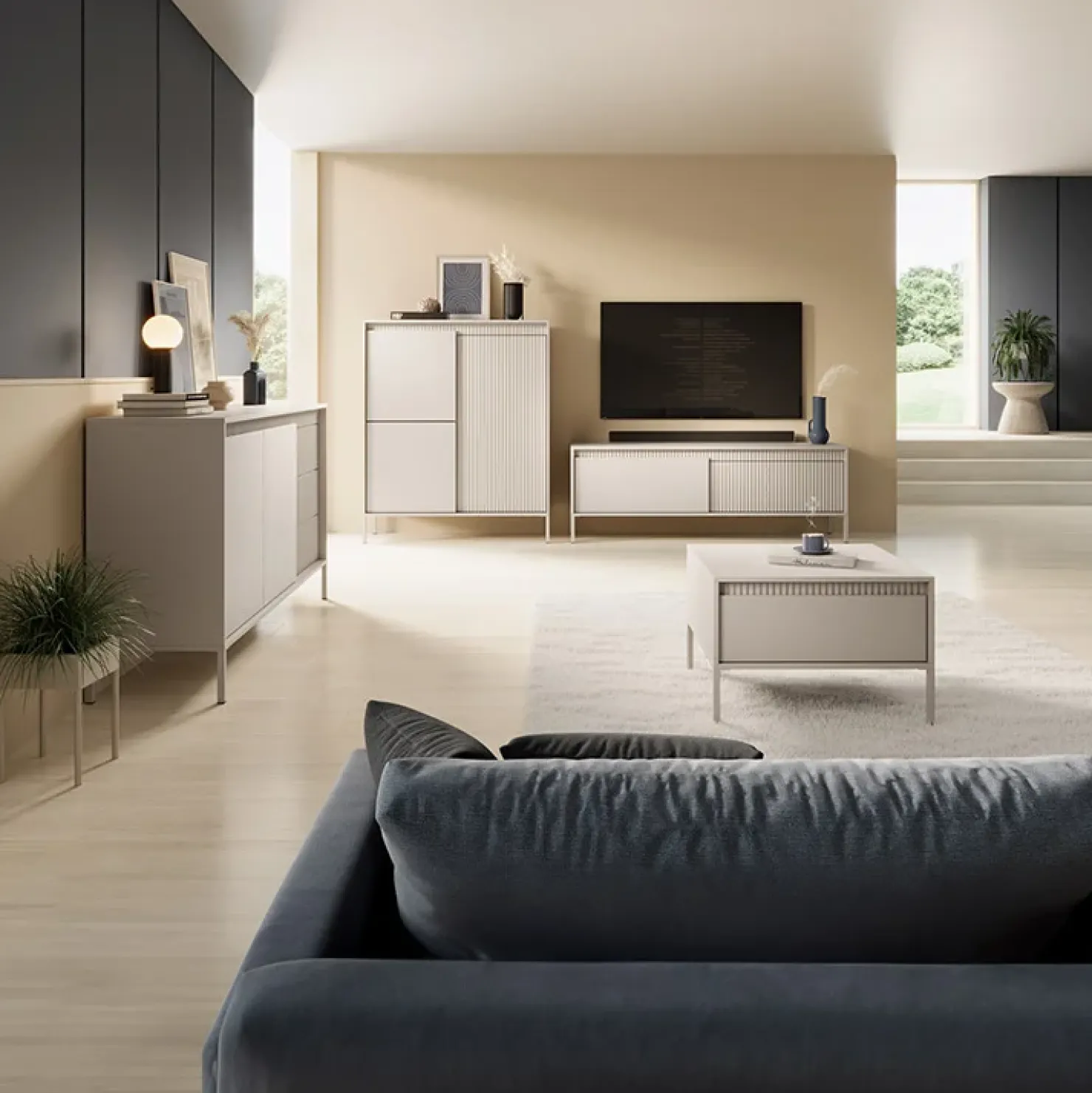 Garnero Arredamenti Credenza alta 104x124h cm 3 ante cannettato Ciar Beige Clearance