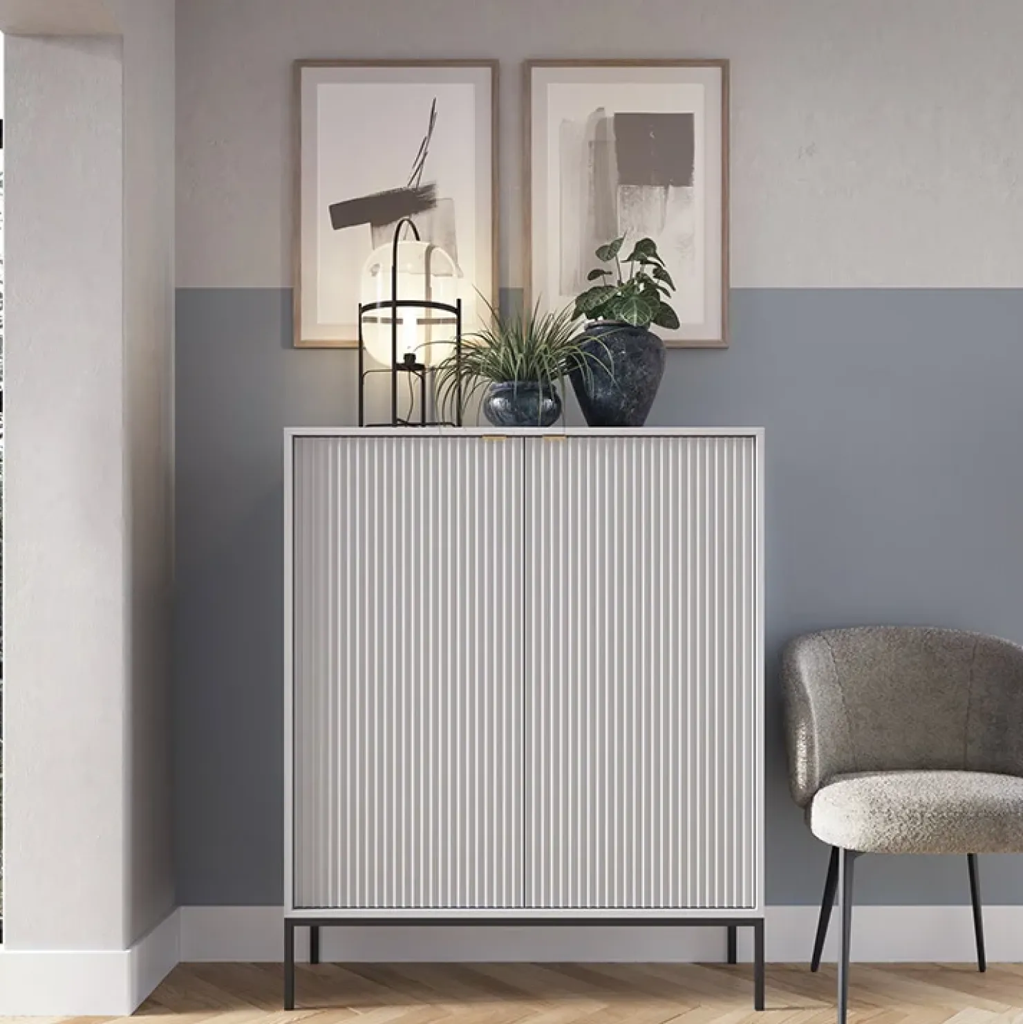 Garnero Arredamenti Credenza alta 104x125h cm 2 ante soggiorno Alisa Grigio Sale