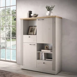 Garnero Arredamenti Credenza alta 118x160h cm 2 ante 2 cassetti 3 vani rovere bianco frassinato Armonia