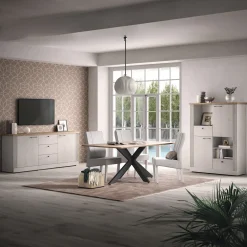 Garnero Arredamenti Credenza alta 118x160h cm 2 ante 2 cassetti 3 vani rovere bianco frassinato Armonia