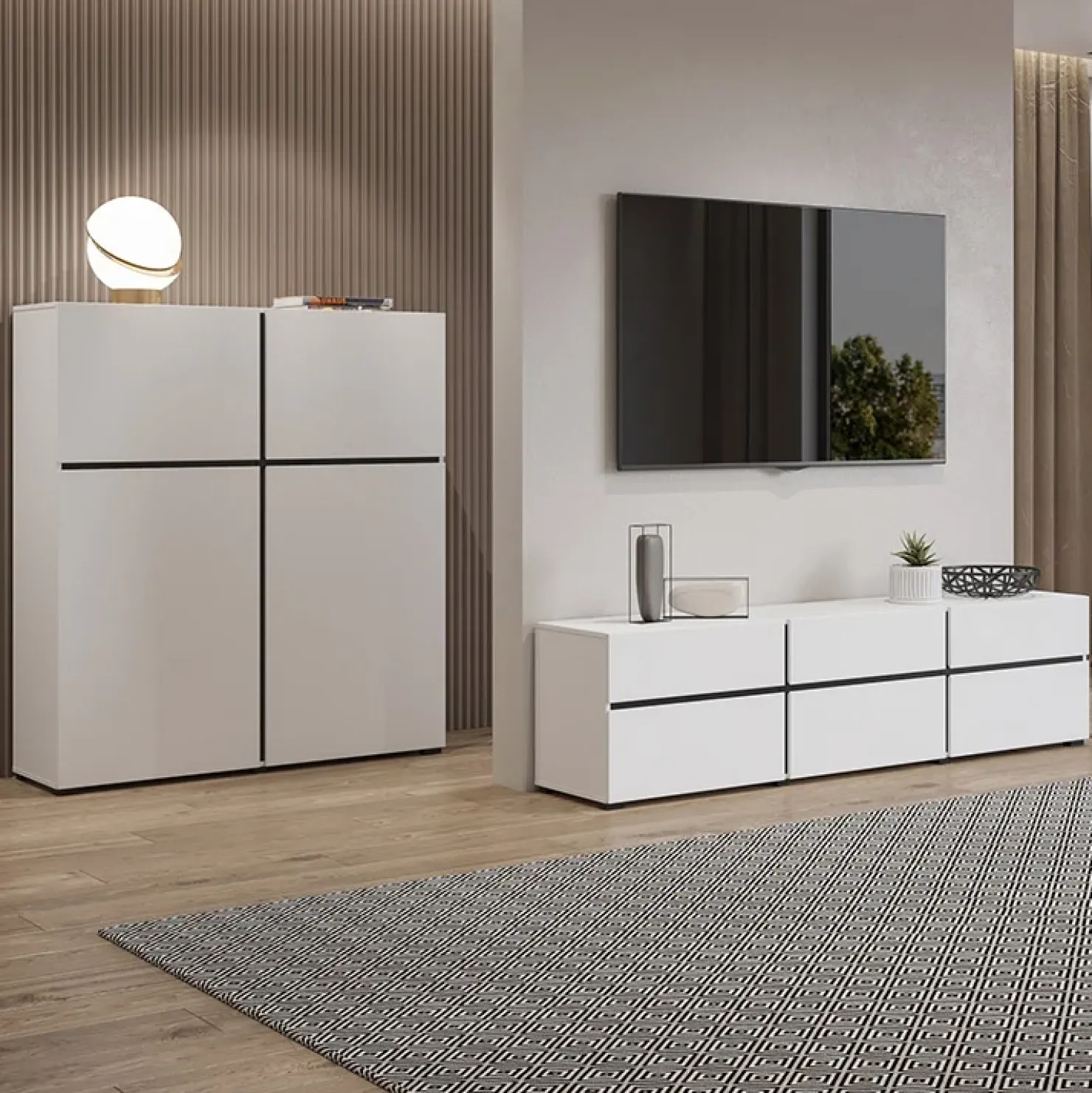 Garnero Arredamenti Credenza alta 120x140h cm 4 ante moderna nero Lolla Bianco Opaco Discount