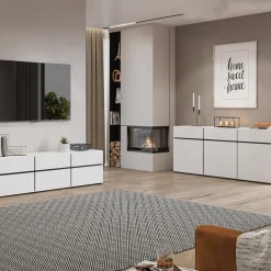 Garnero Arredamenti Credenza alta 120x140h cm 4 ante moderna nero Lolla Bianco Opaco Discount