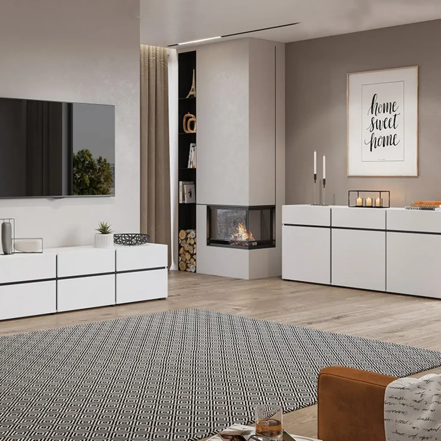 Garnero Arredamenti Credenza alta 120x140h cm 4 ante moderna nero Lolla Bianco Opaco Discount
