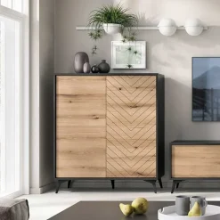 Garnero Arredamenti Credenza alta 104x119h cm 2 ante moderna soggiorno quercia nero Becca Outlet