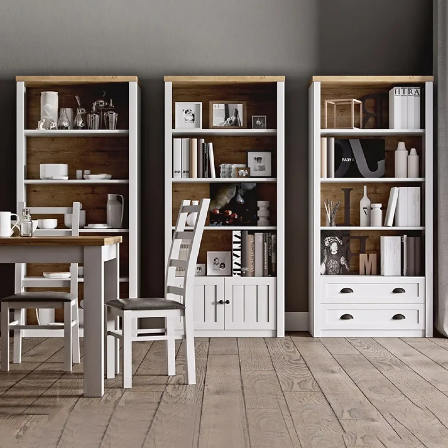 Garnero Arredamenti Credenza alta 130x200h cm 3 cassetti con vetrina bianco frassinato rovere Provenza Outlet