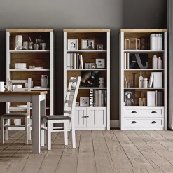 Garnero Arredamenti Credenza alta 130x200h cm 4 cassetti con vetrina rovere Provenza Bianco Frassinato Sale