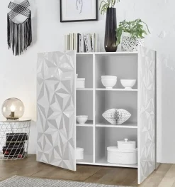 Garnero Arredamenti Credenza alta 121x111h cm laccato con serigrafia Marvis Bianco Lucido Best