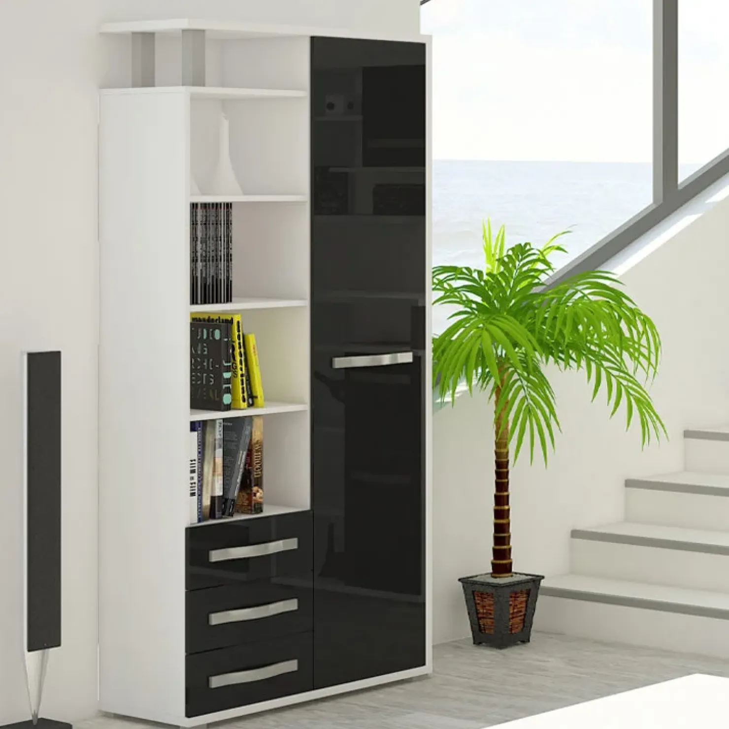 Garnero Arredamenti Credenza alta 90x198h cm bianco opaco nero lucido Lexy New