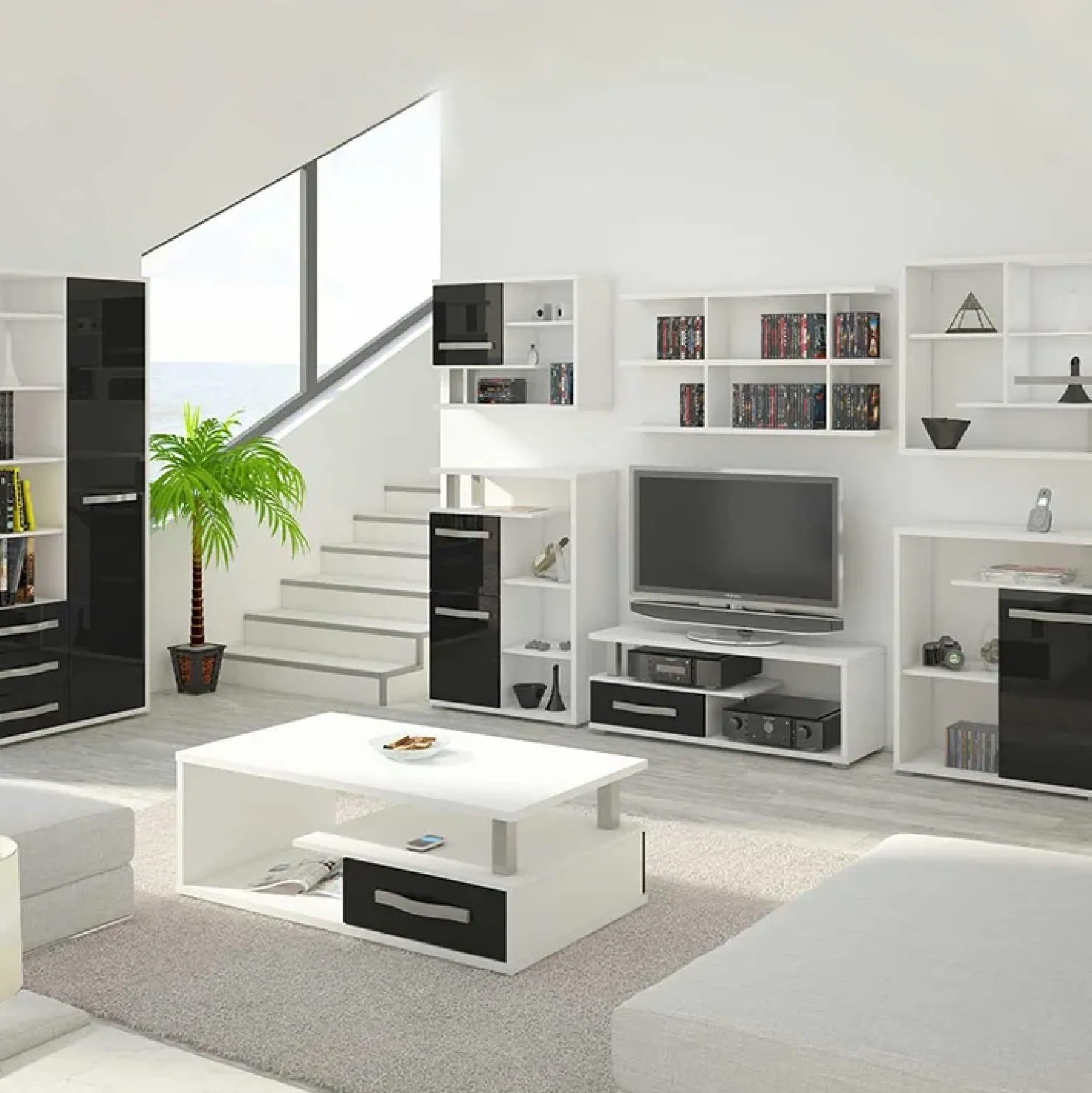 Garnero Arredamenti Credenza alta 90x198h cm bianco opaco nero lucido Lexy New