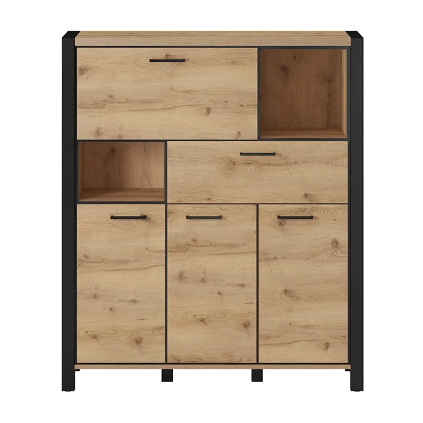 Garnero Arredamenti Credenza alta 120x140h cm moderna quercia nero opaco Neive Hot