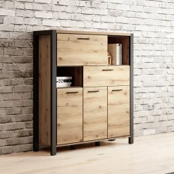 Garnero Arredamenti Credenza alta 120x140h cm moderna quercia nero opaco Neive Hot