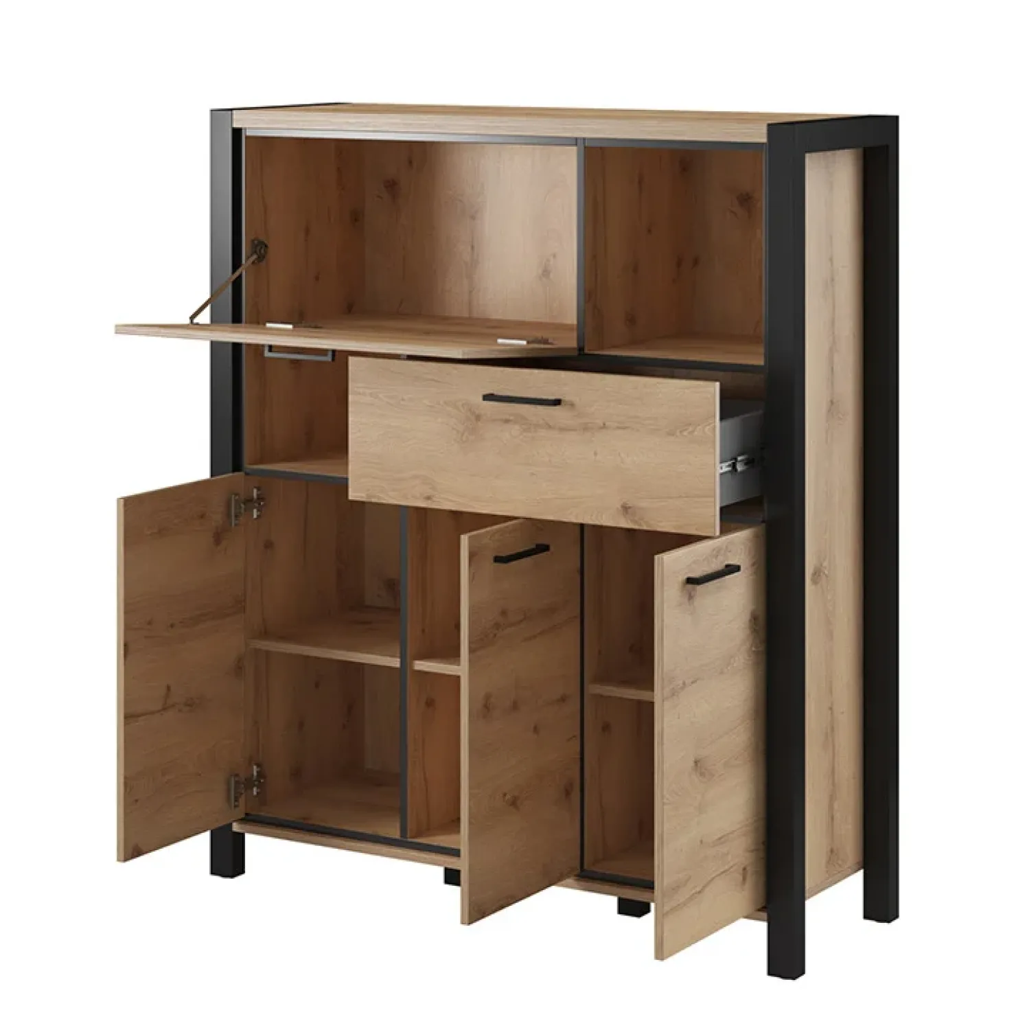 Garnero Arredamenti Credenza alta 120x140h cm moderna quercia nero opaco Neive Hot