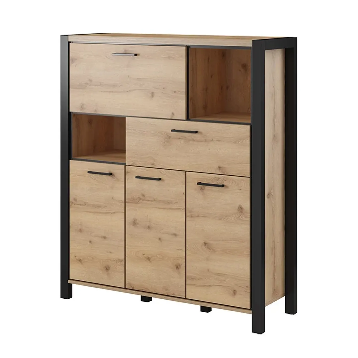 Garnero Arredamenti Credenza alta 120x140h cm moderna quercia nero opaco Neive Hot