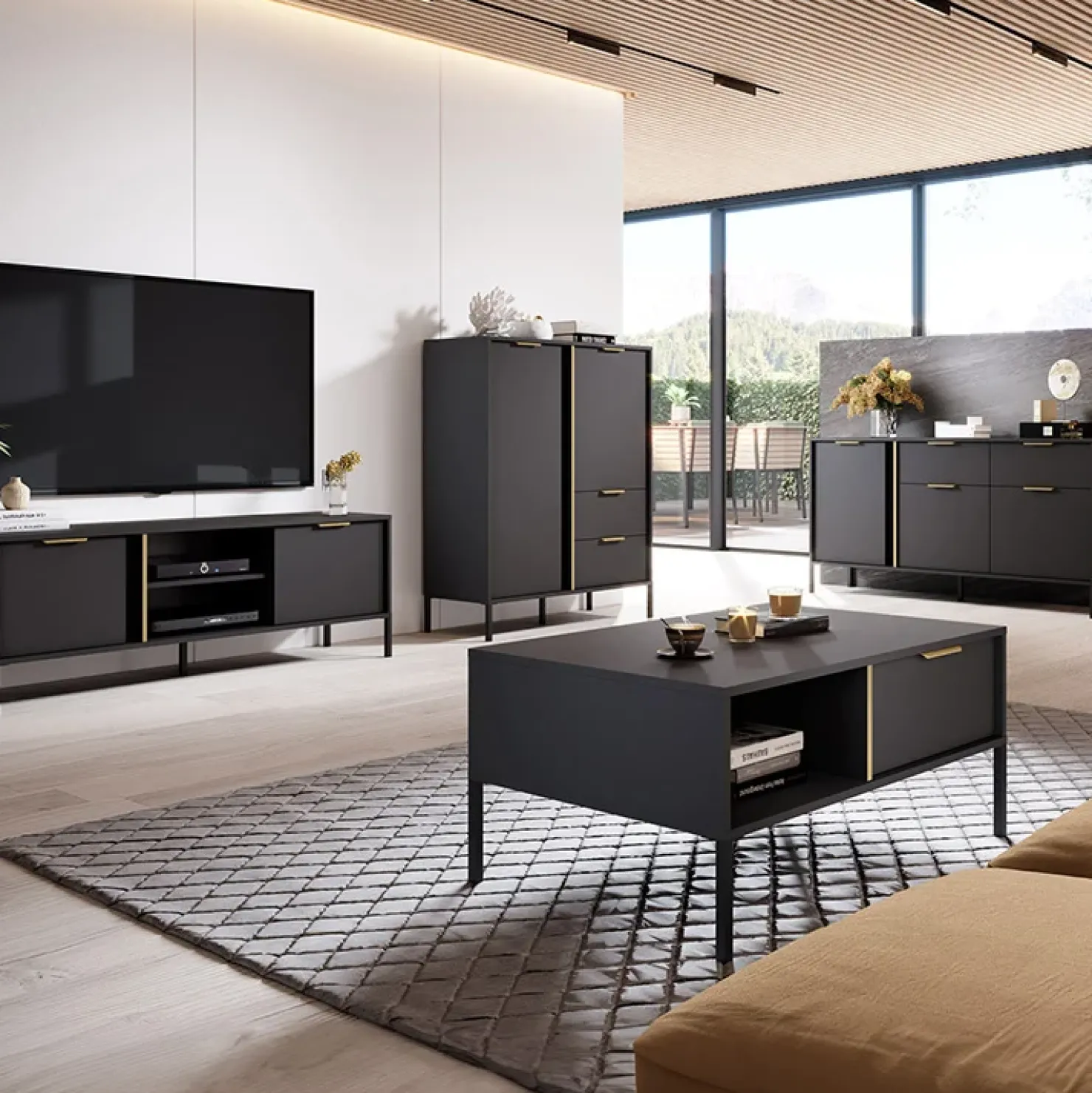 Garnero Arredamenti Credenza alta 103x123h cm moderna 2 ante 2 cassetti antracite Nebula Sale