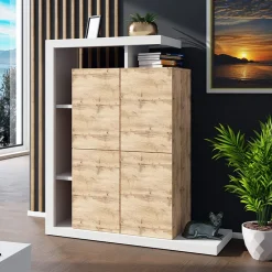 Garnero Arredamenti Credenza alta 129x151h cm moderna bianco rovere Pabla
