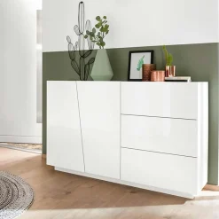 Garnero Arredamenti Credenza moderna 140x86h cm 2 ante 3 cassetti Candia Gihome® Bianco Lucido Online