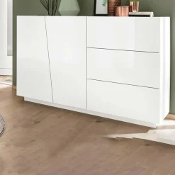 Garnero Arredamenti Credenza moderna 140x86h cm 2 ante 3 cassetti Candia Gihome® Bianco Lucido Online