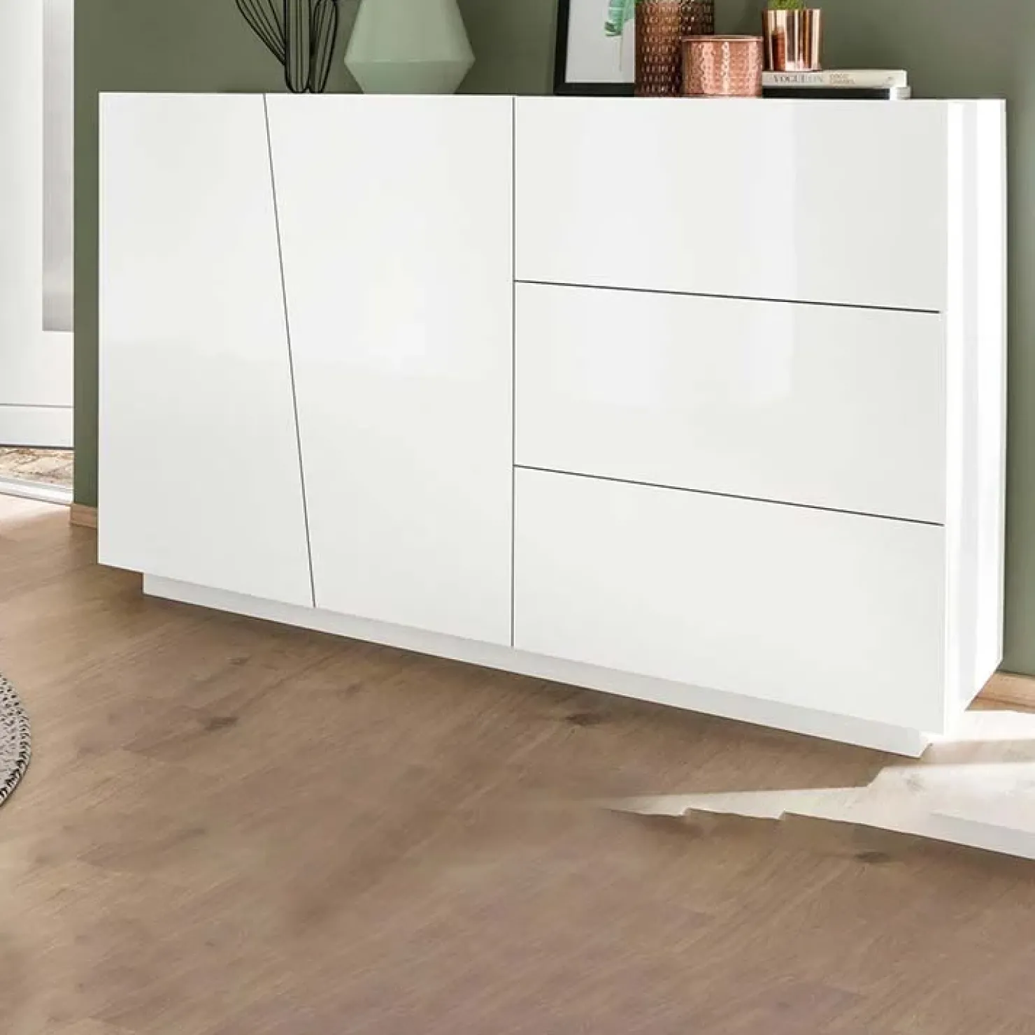 Garnero Arredamenti Credenza moderna 140x86h cm 2 ante 3 cassetti Candia Gihome® Bianco Lucido Online